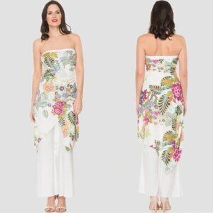 Joseph Ribkoff Strapless Jumpsuit Asymmetric White Floral sz 2